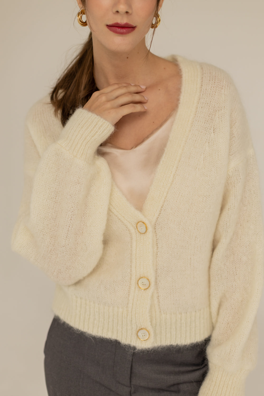 Mia Mohair Wool Cardigan - Ecru