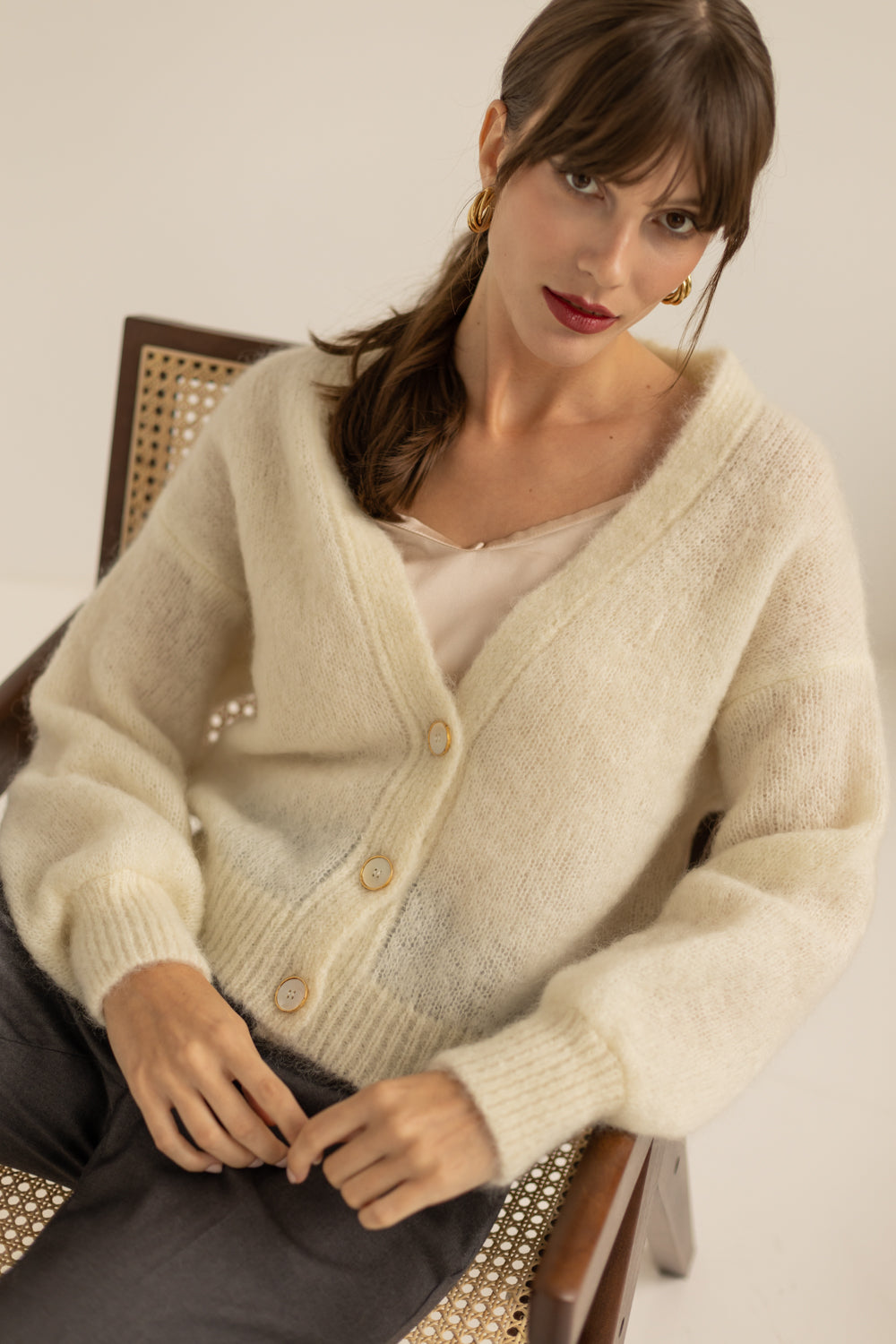 Mia Mohair Wool Cardigan - Ecru