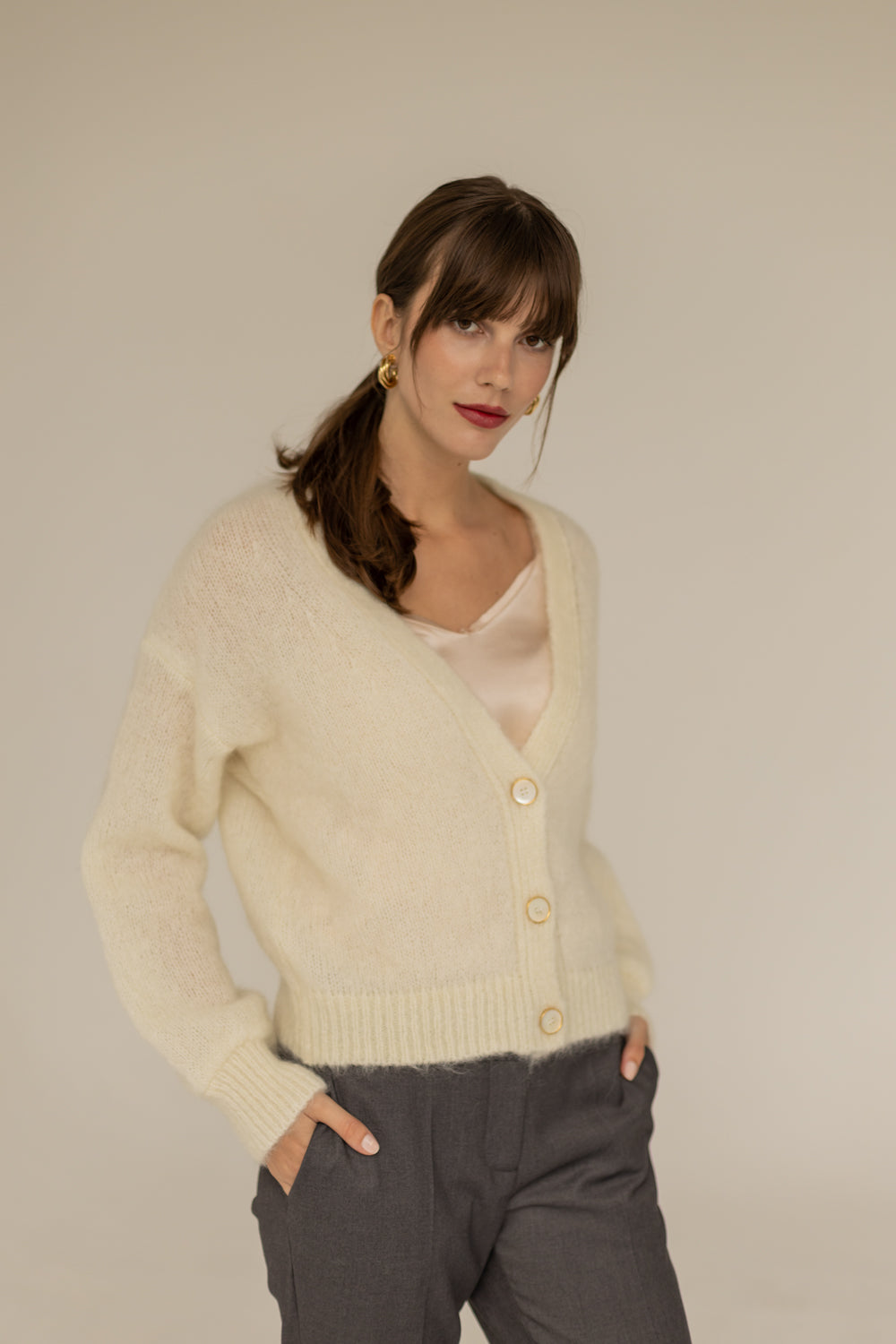 Mia Mohair Wool Cardigan - Ecru