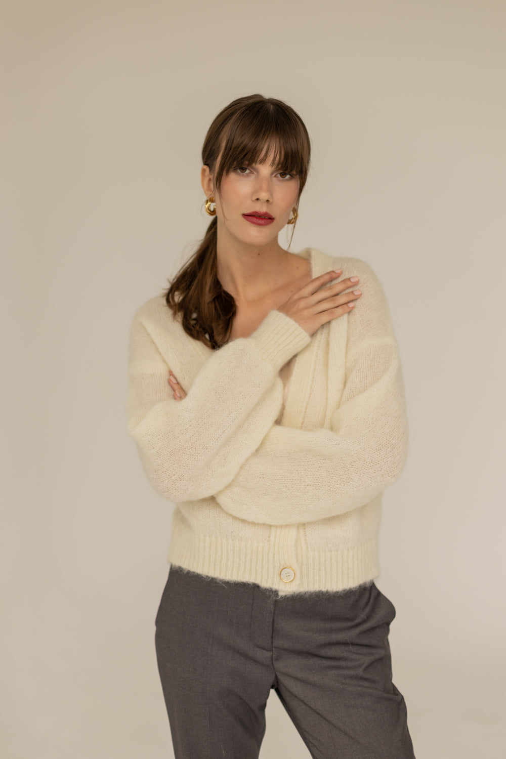 Mia Mohair Wool Cardigan - Ecru