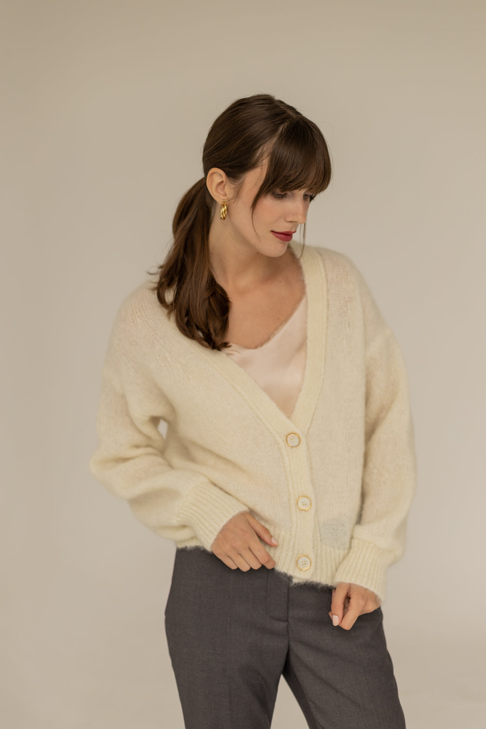 Mia Mohair Wool Cardigan - Ecru