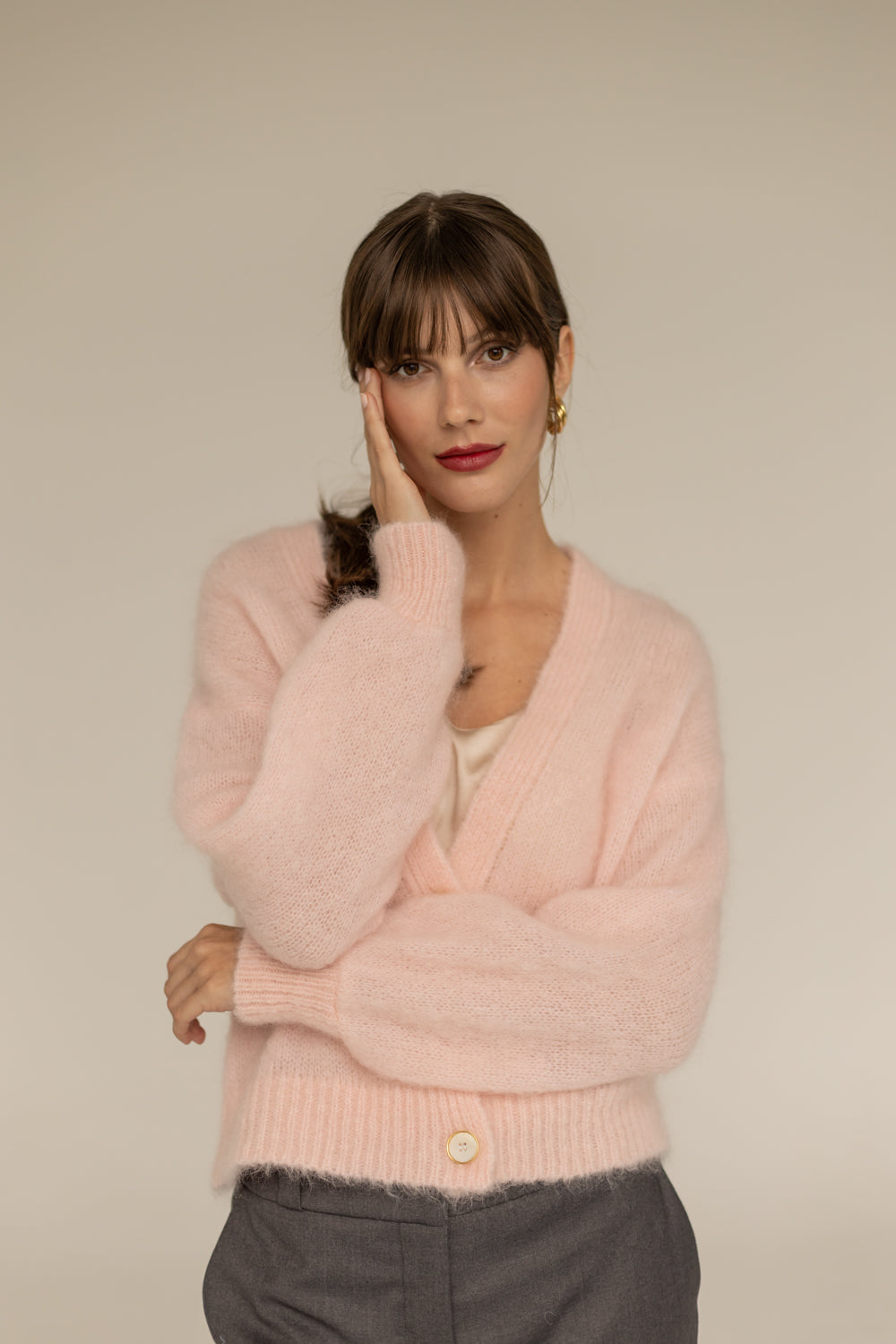 Mia Mohair Wool Cardigan - Pink