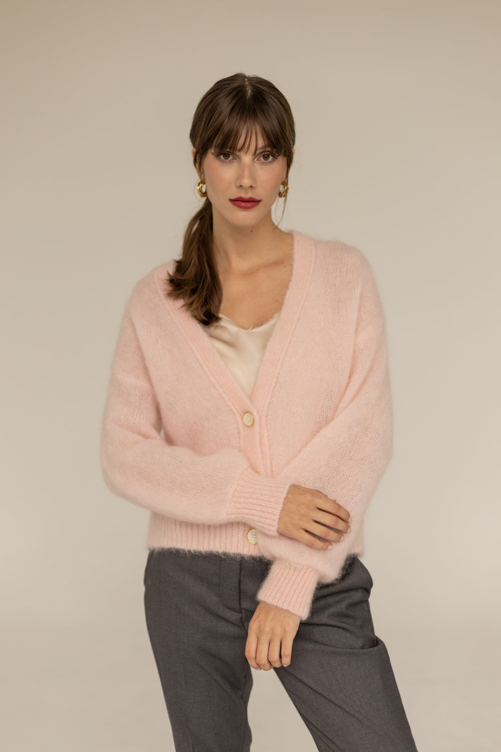 Mia Mohair Wool Cardigan - Pink