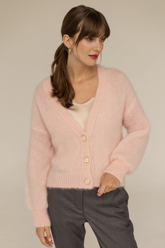 Mia Mohair Wool Cardigan - Pink