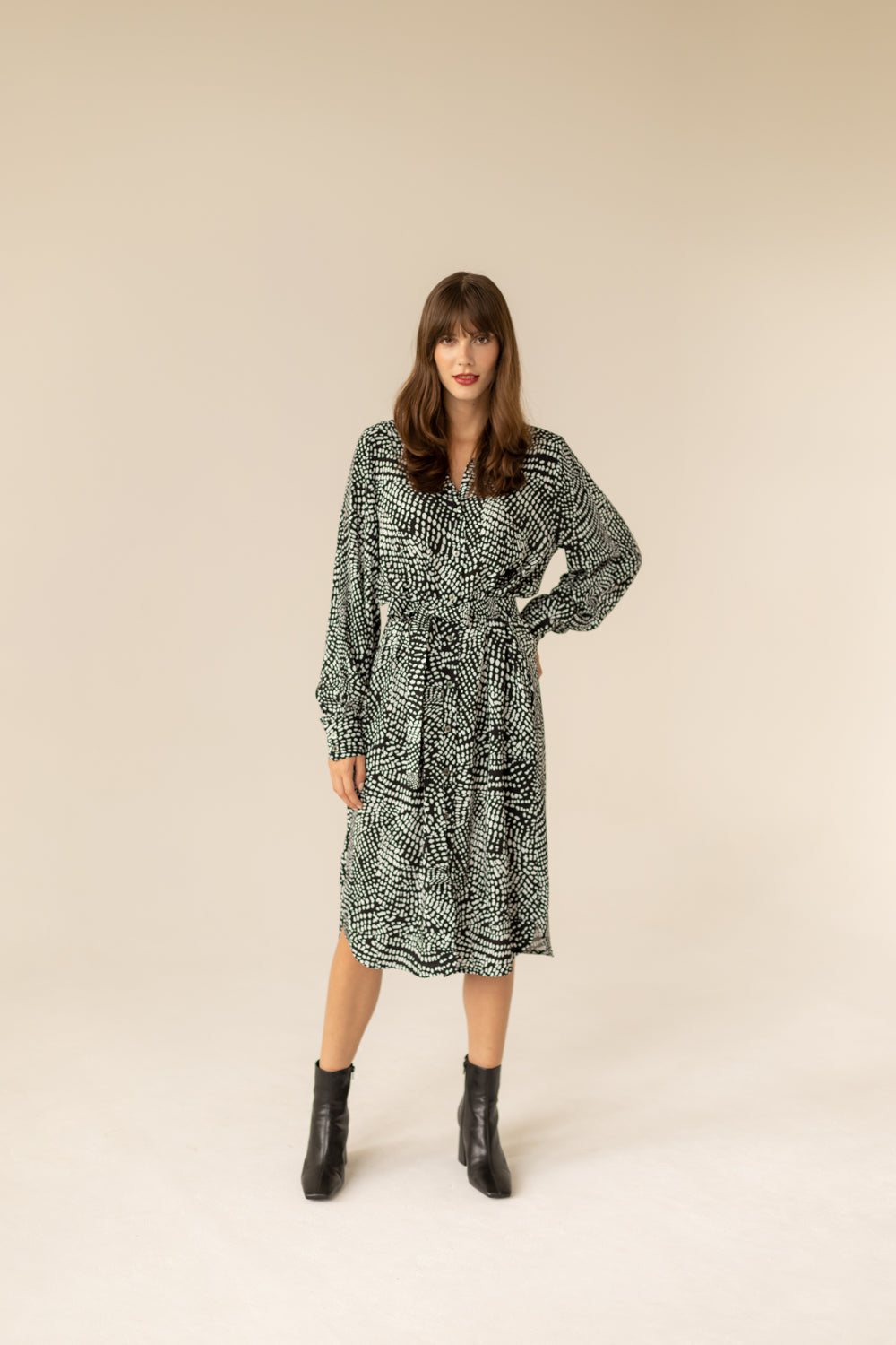Midi Shirt Dress - Black & White