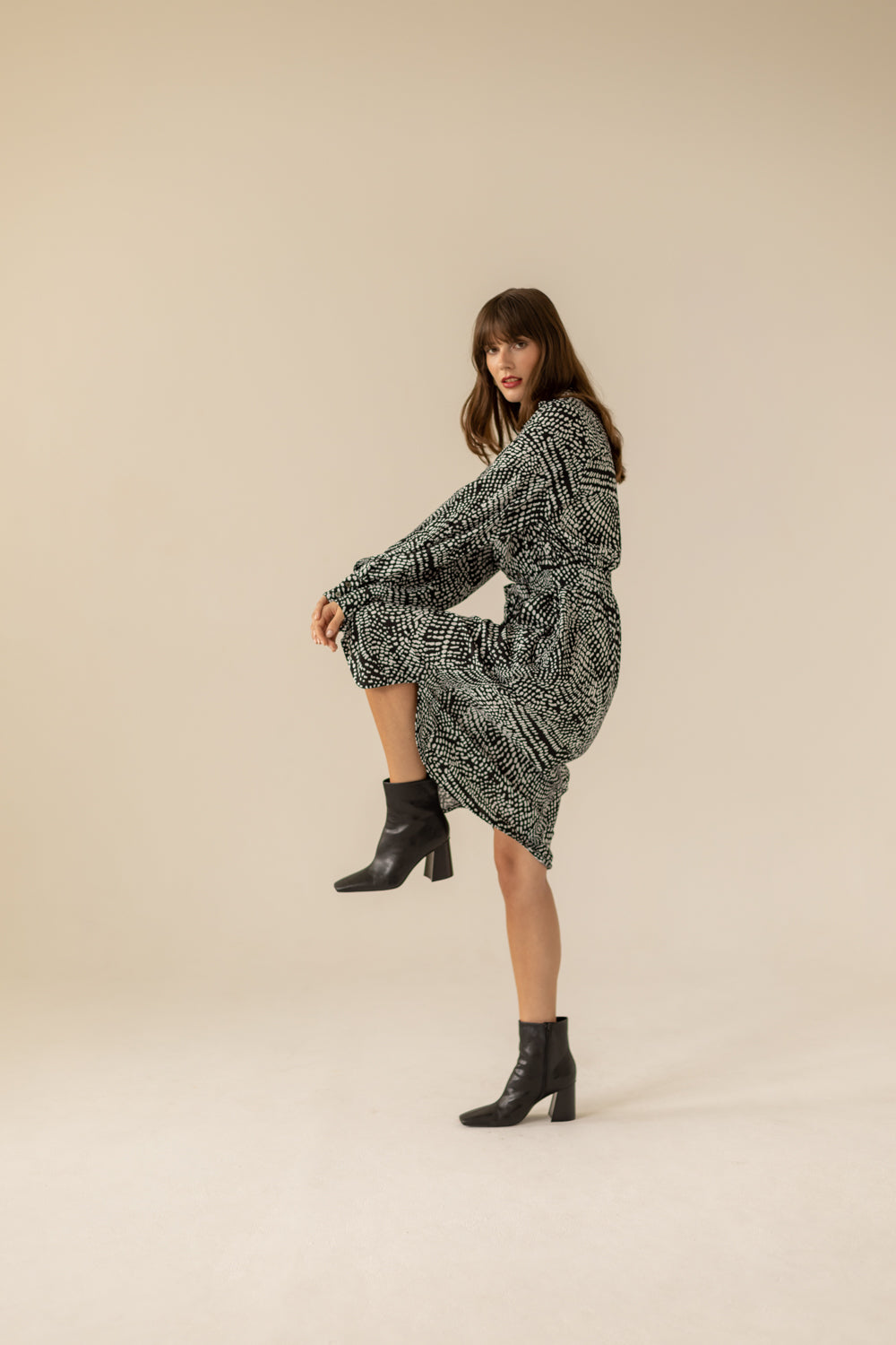 Midi Shirt Dress - Black & White