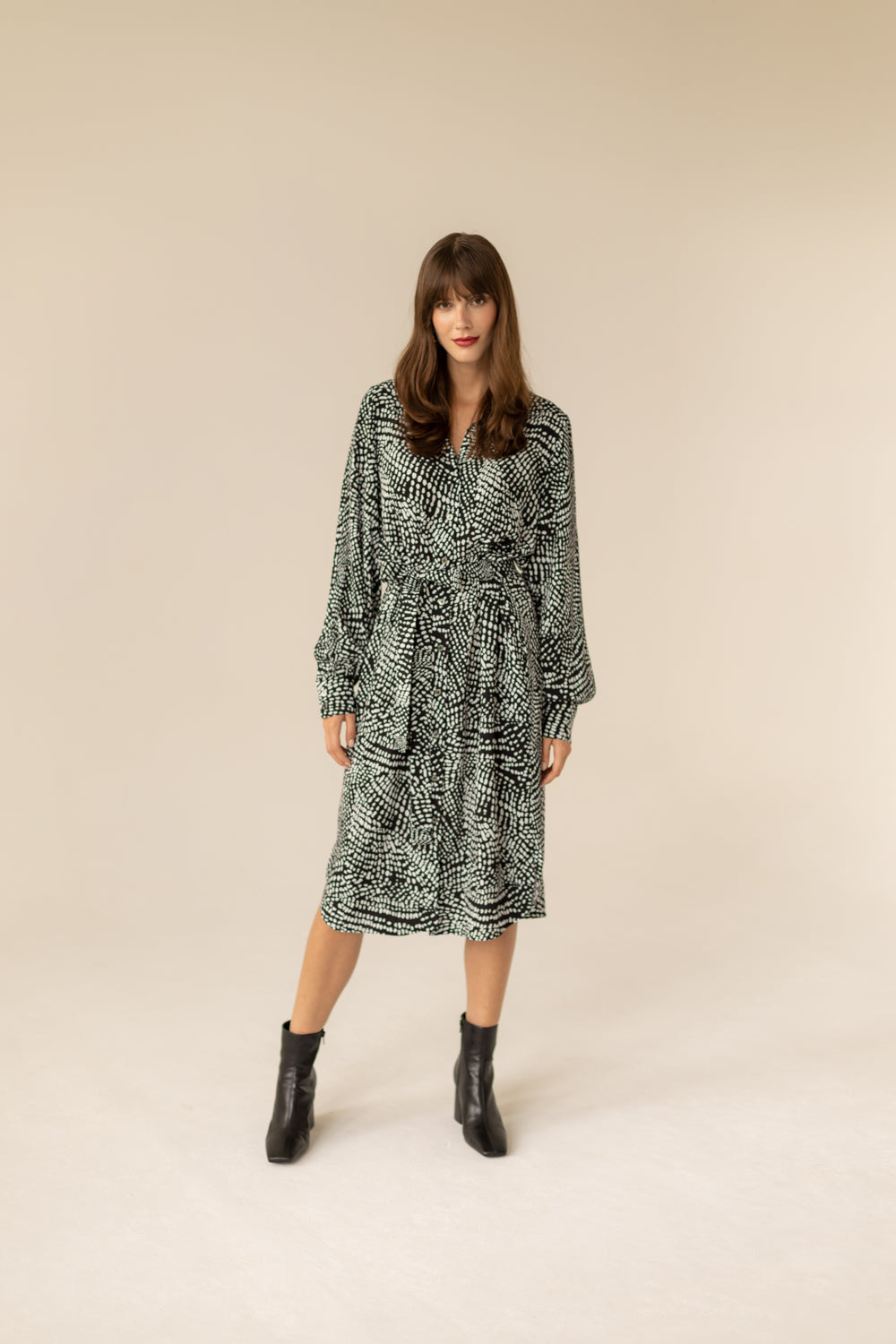 Midi Shirt Dress - Black & White