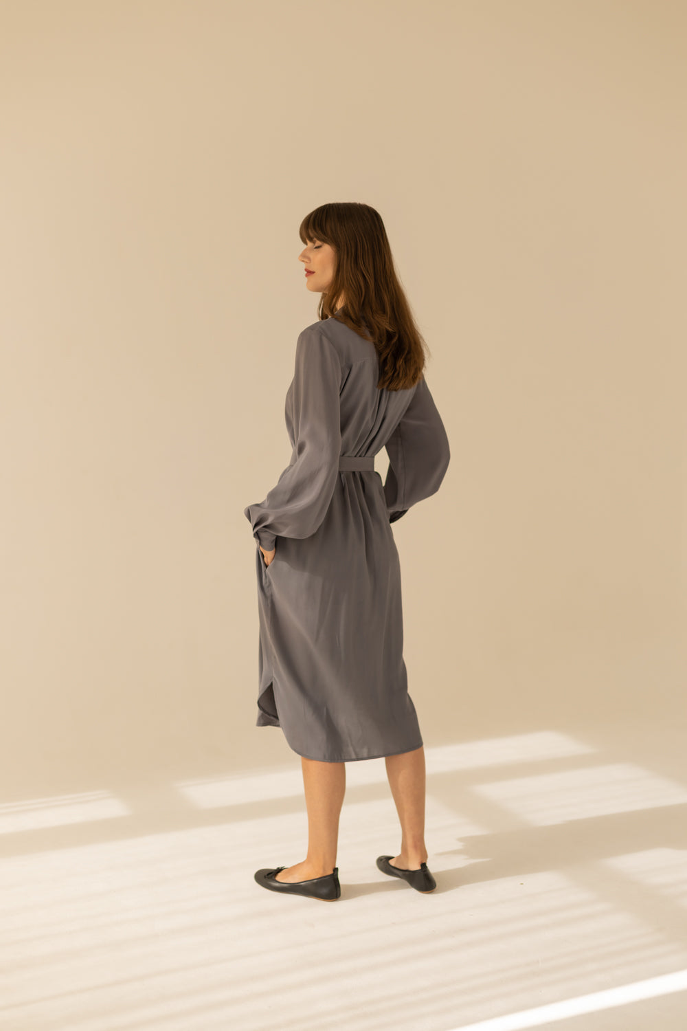 Midi Shirt Dress - Grey