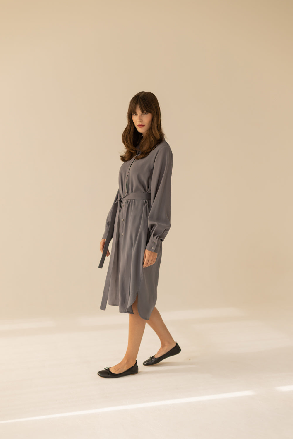 Midi Shirt Dress - Grey