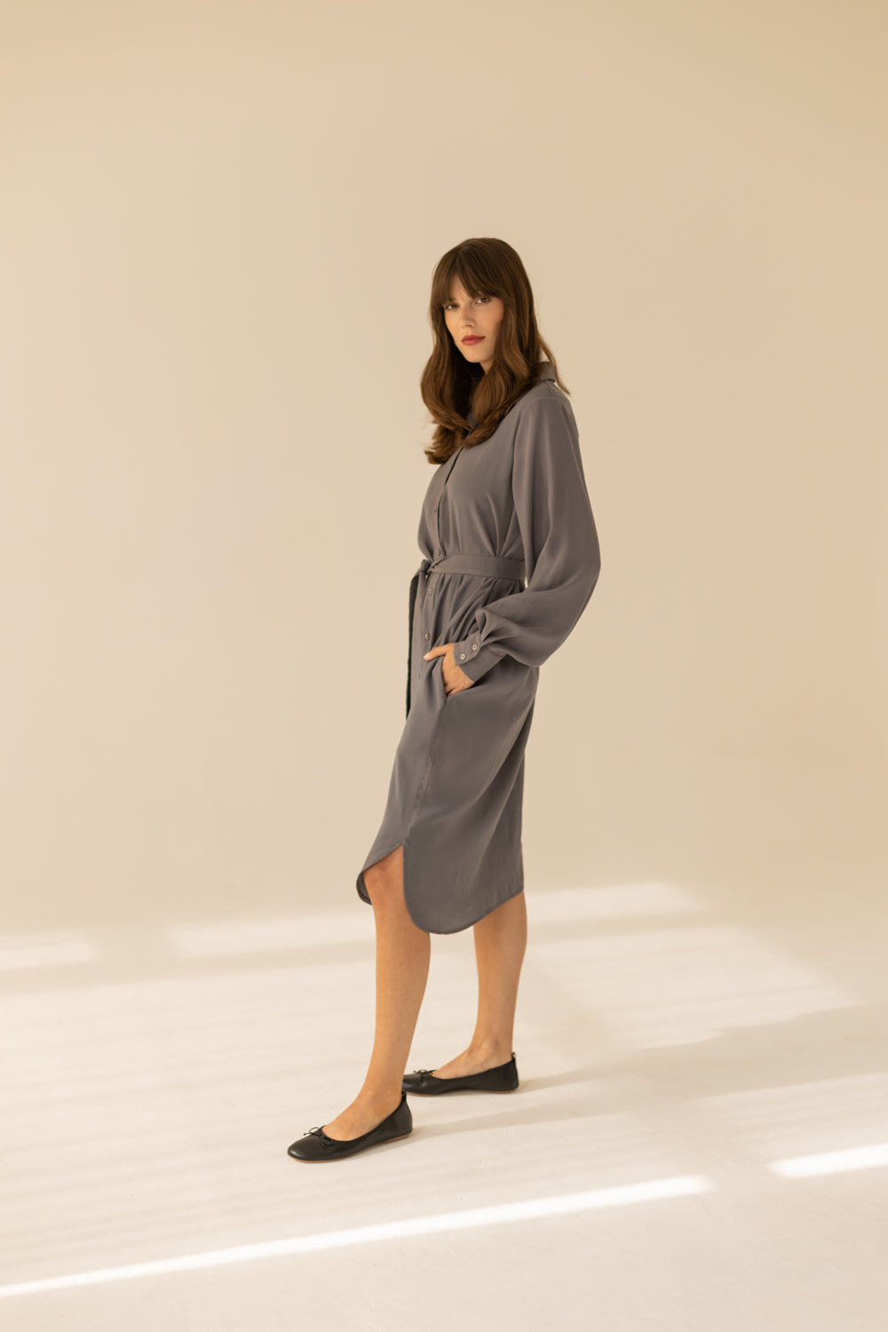 Midi Shirt Dress - Grey
