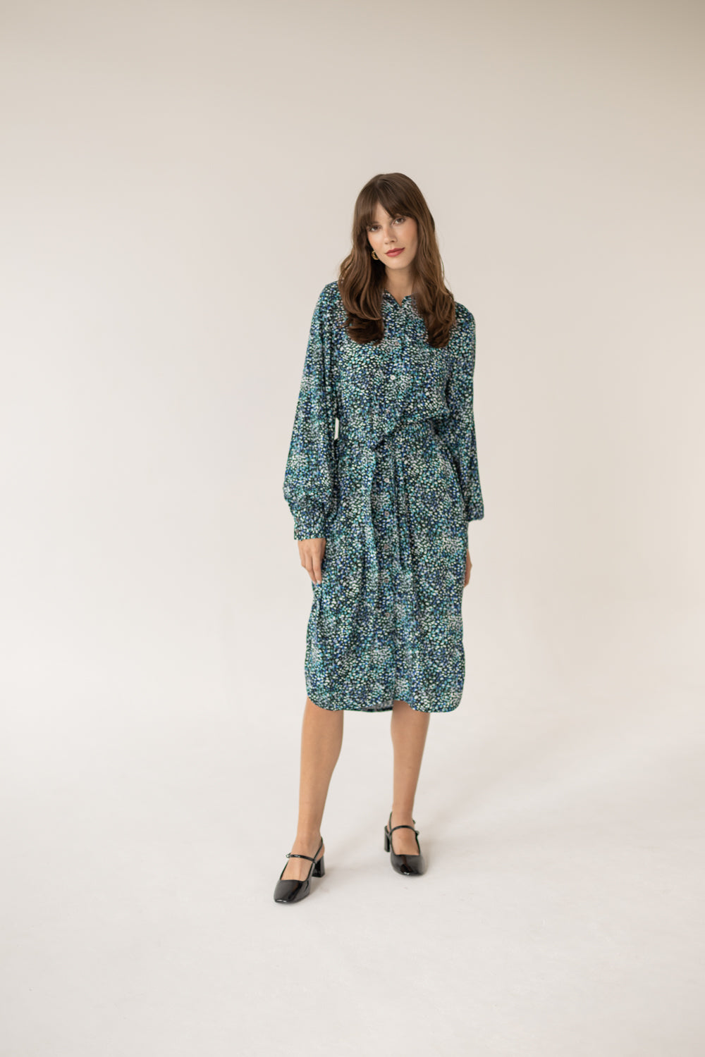 Midi Shirt Dress - Small Print