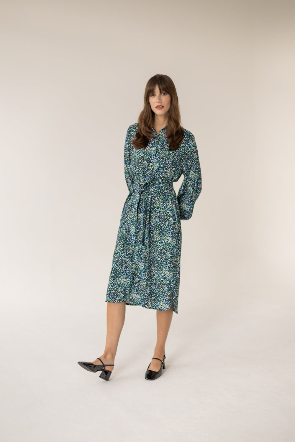 Midi Shirt Dress - Small Print