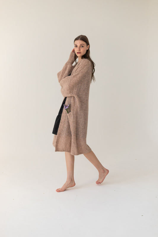 Mohair Alpaca Wool Cardigan - Beige