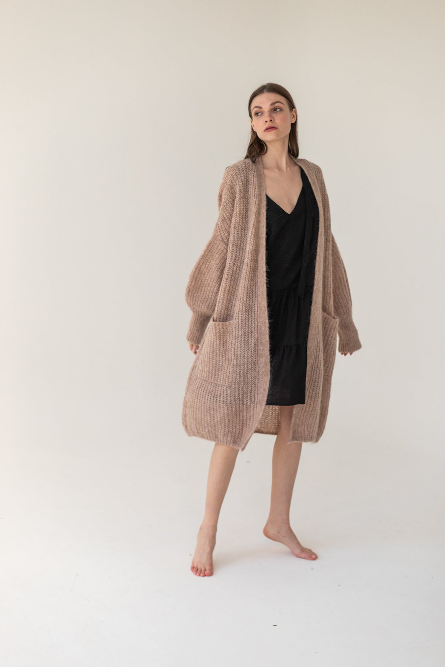 Mohair Alpaca Wool Cardigan - Beige