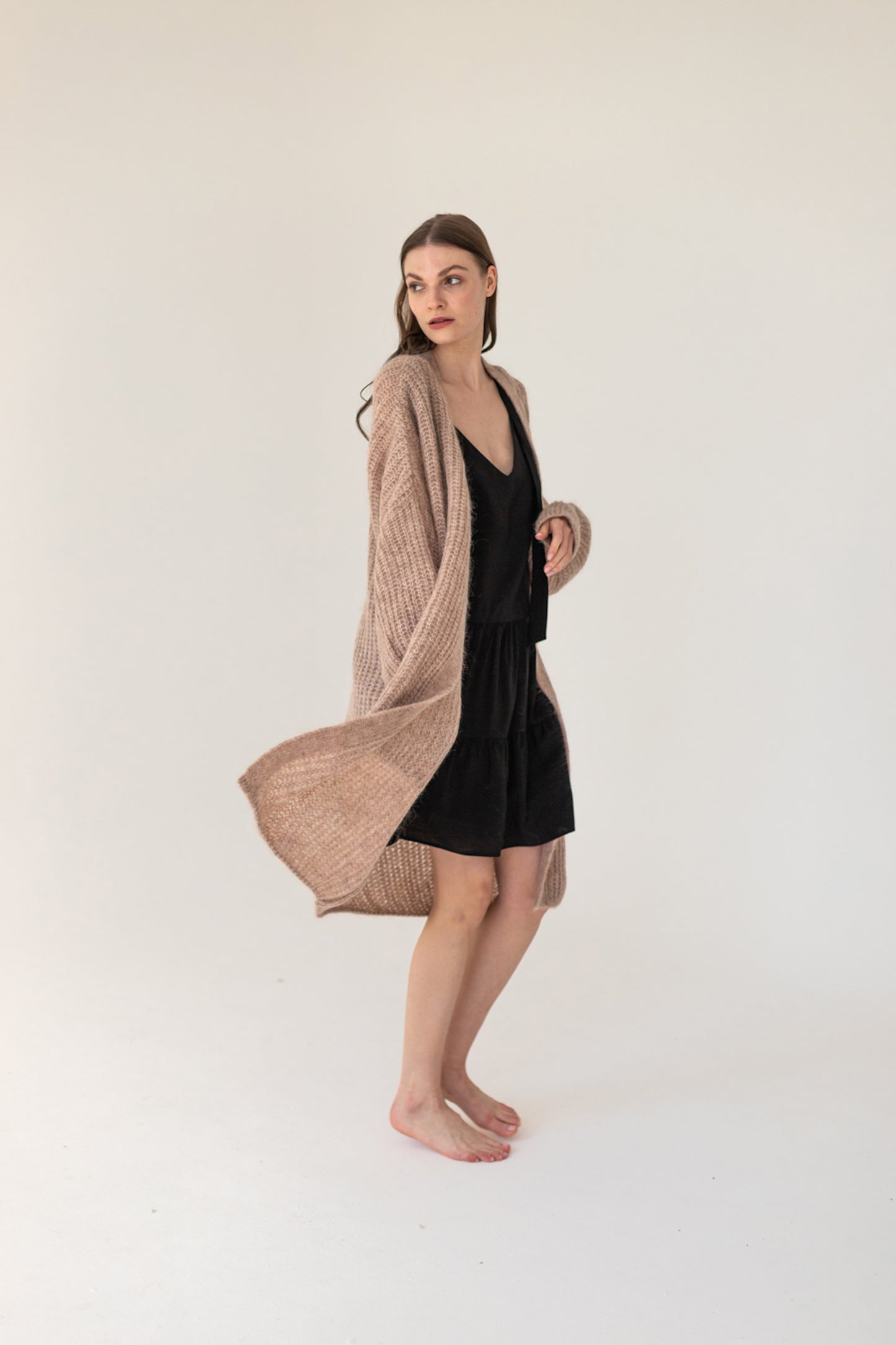 Mohair Alpaca Wool Cardigan - Beige
