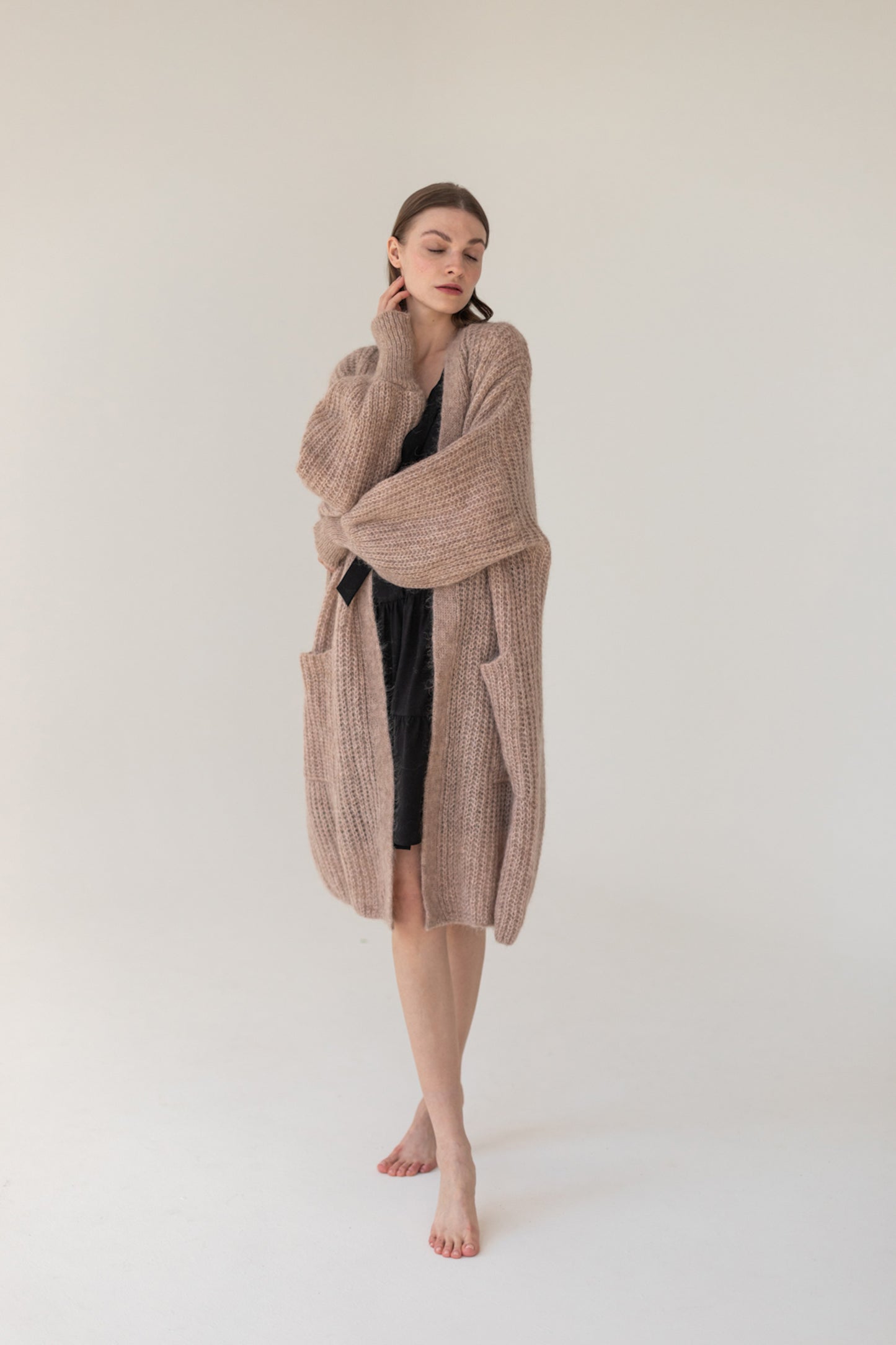 Mohair Alpaca Wool Cardigan - Beige