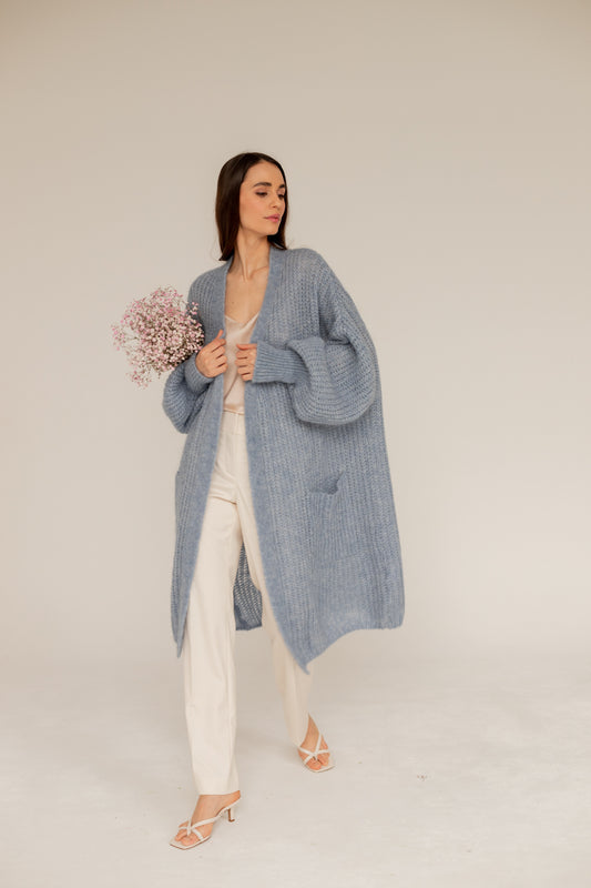 Mohair Alpaca Wool Cardigan - Blue