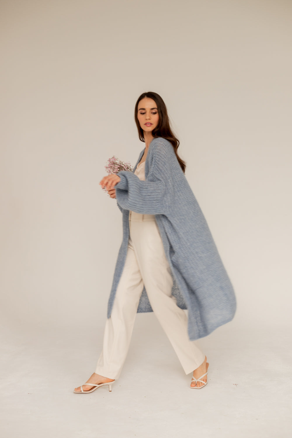 Mohair Alpaca Wool Cardigan - Blue