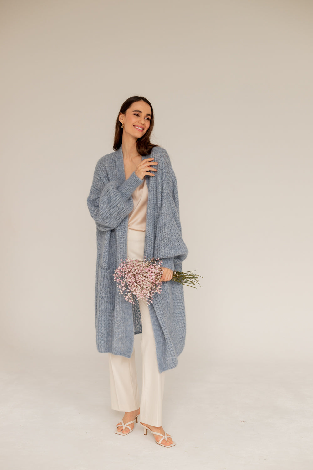 Mohair Alpaca Wool Cardigan - Blue