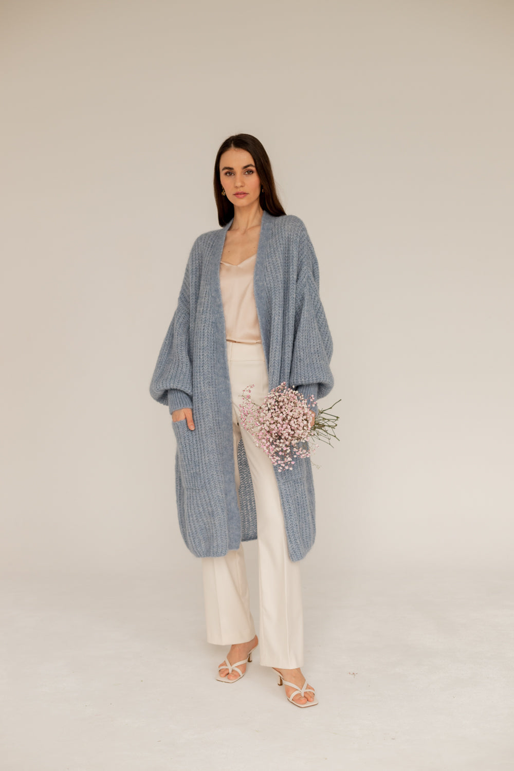 Mohair Alpaca Wool Cardigan - Blue