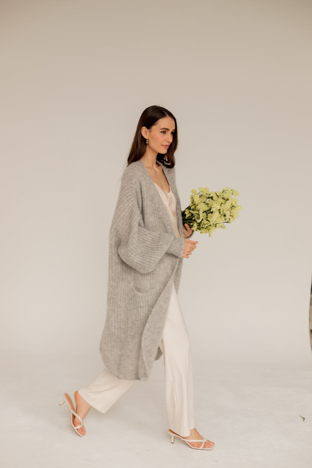 Mohair Alpaca Wool Cardigan - Grey