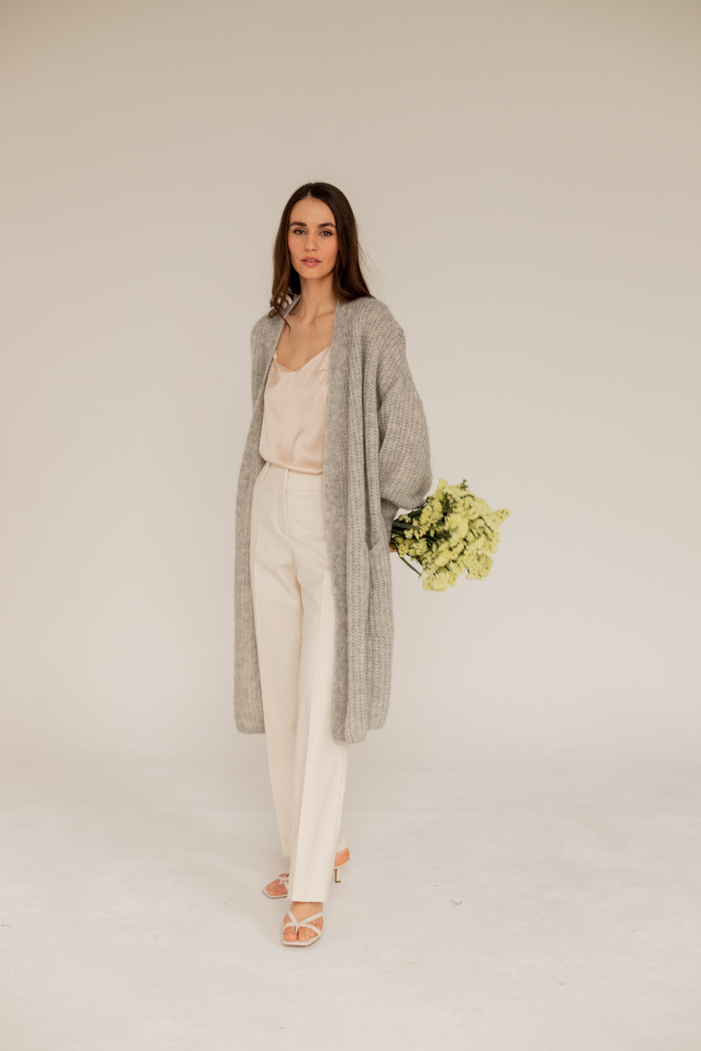 Mohair Alpaca Wool Cardigan - Grey