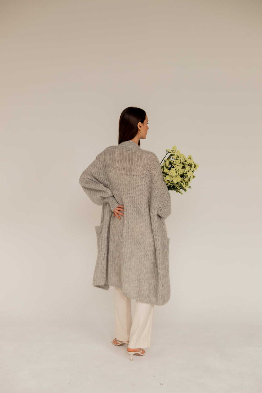 Mohair Alpaca Wool Cardigan - Grey