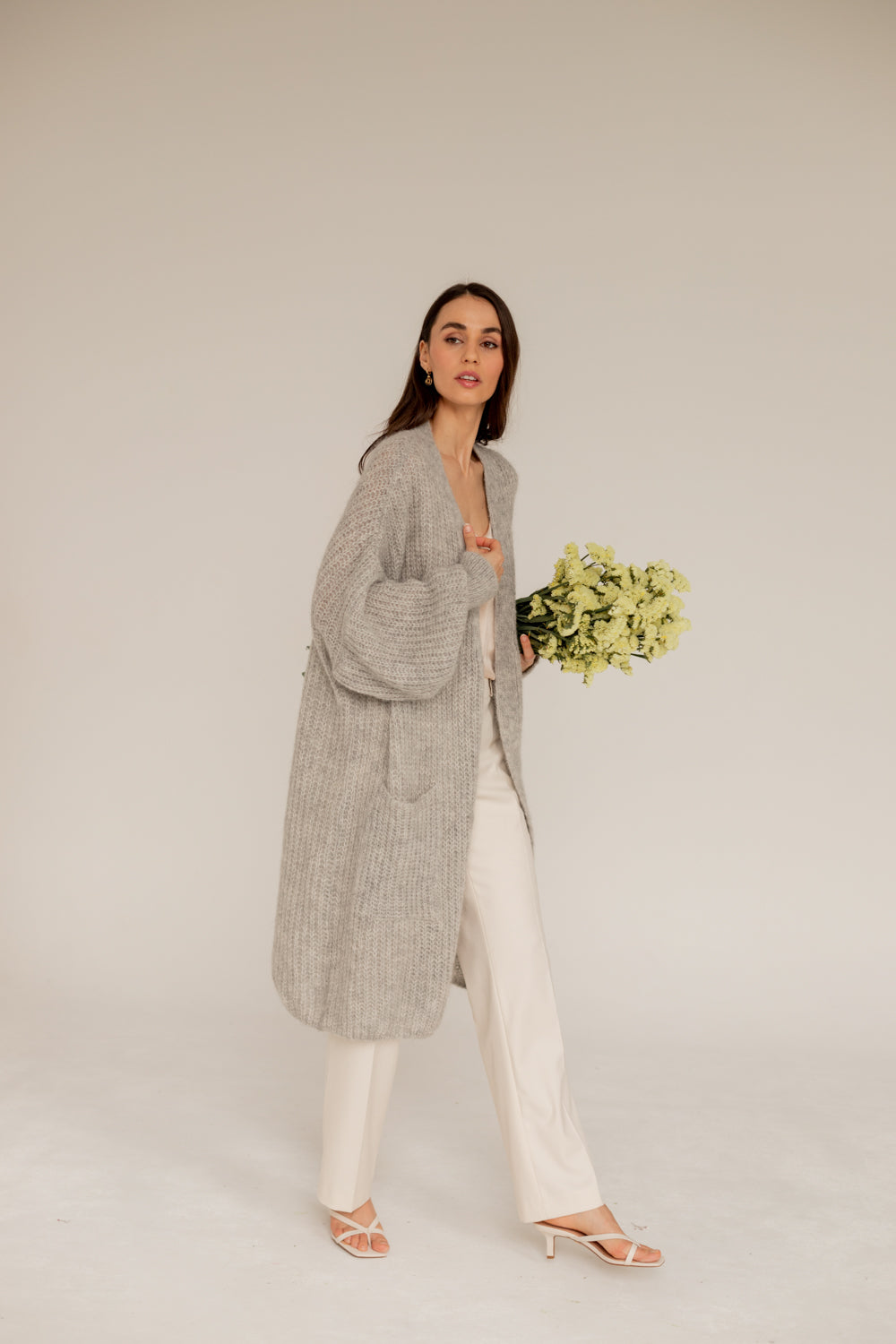 Mohair Alpaca Wool Cardigan - Grey