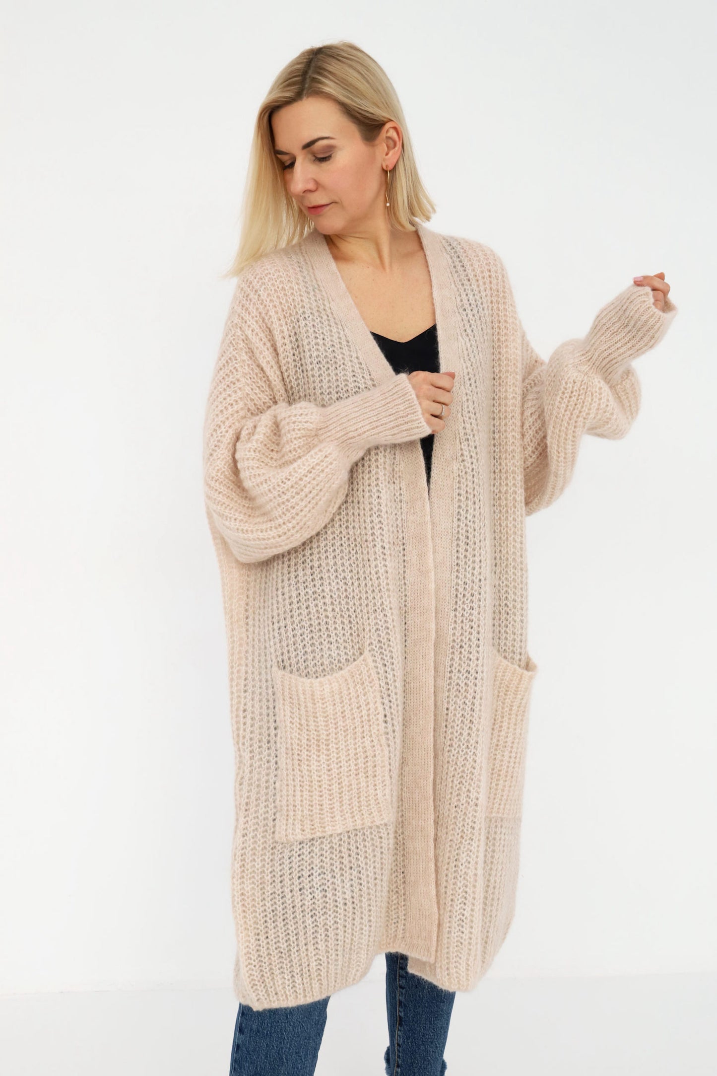 Mohair Alpaca Wool Cardigan - Nude