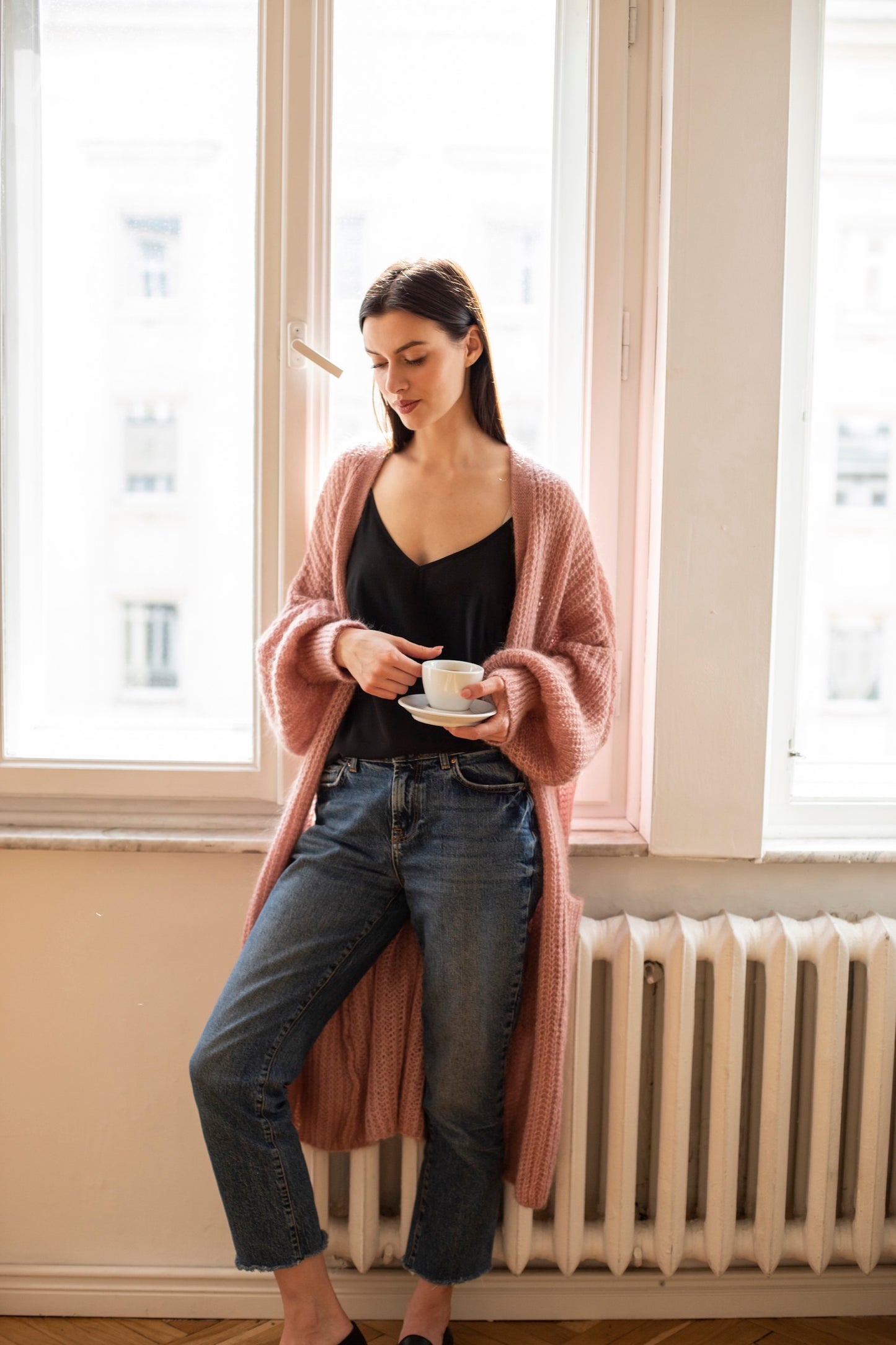 Mohair Alpaca Wool Cardigan - Pink