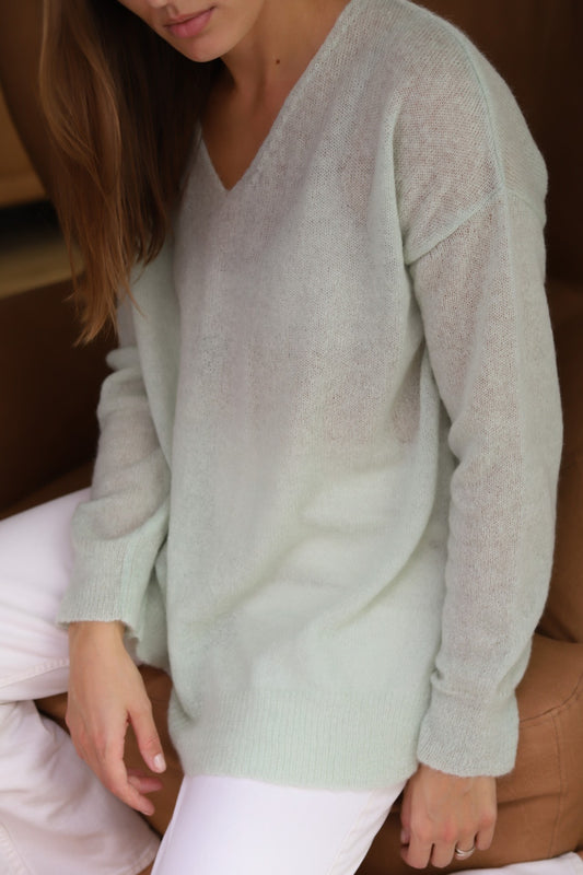 Mohair Wool Triangle Sweater - Light Green