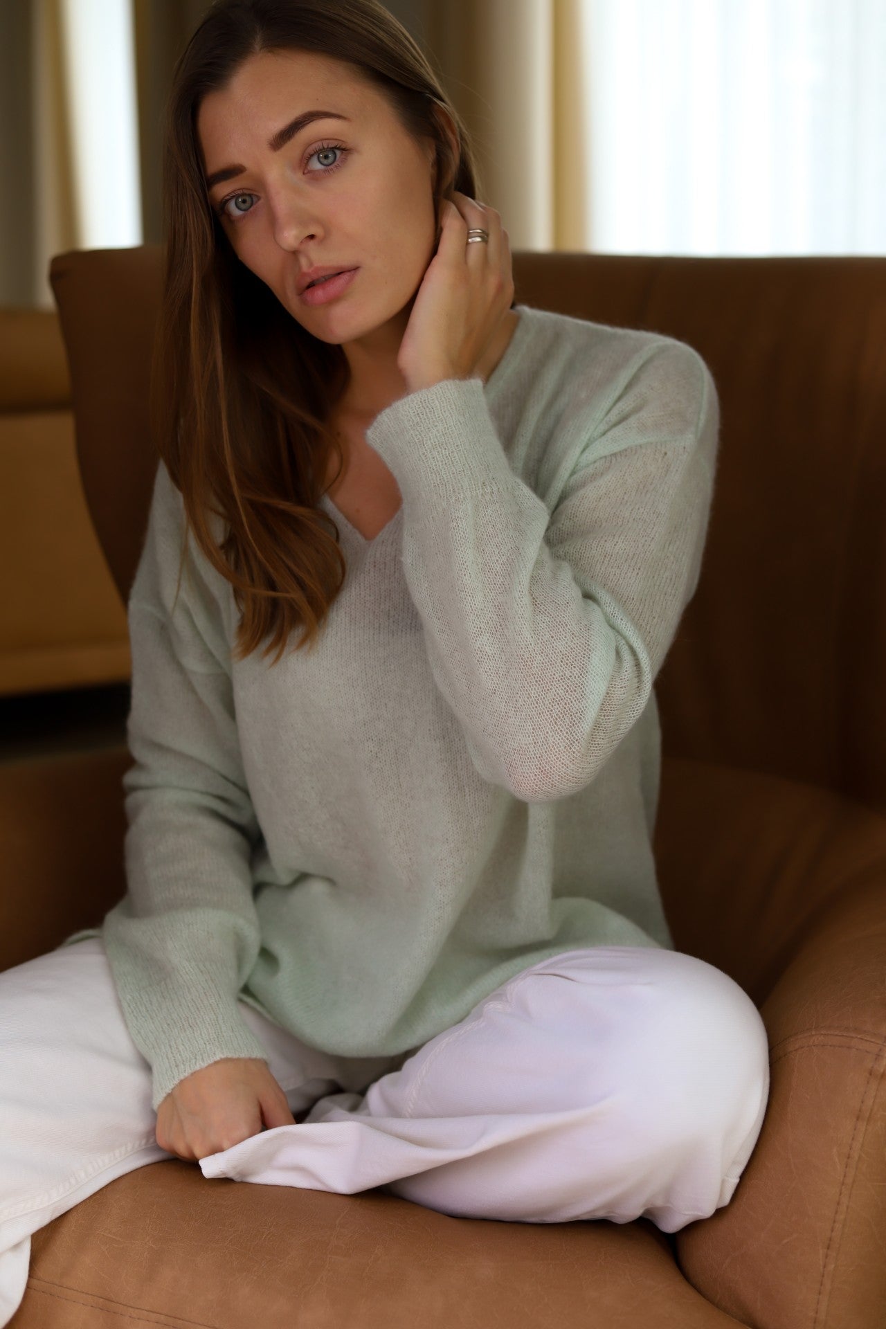 Mohair Wool Triangle Sweater - Light Green