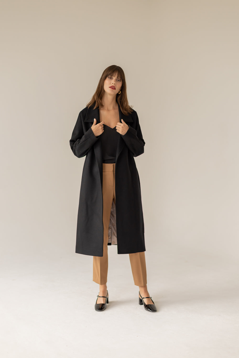 Oversized Cashmere Wool Coat - Black