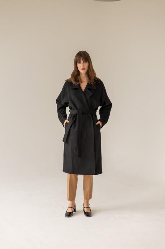 Oversized Cashmere Wool Coat - Black