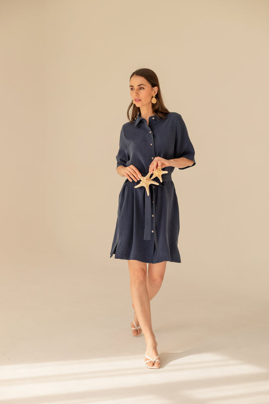 Soleil Cupro Dress - Navy Blue