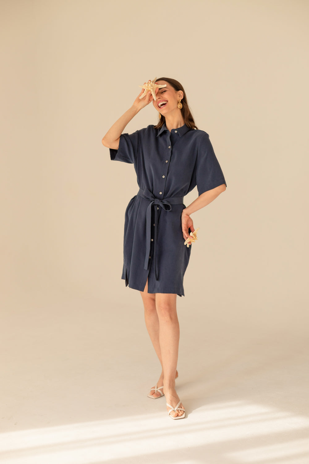 Soleil Cupro Dress - Navy Blue