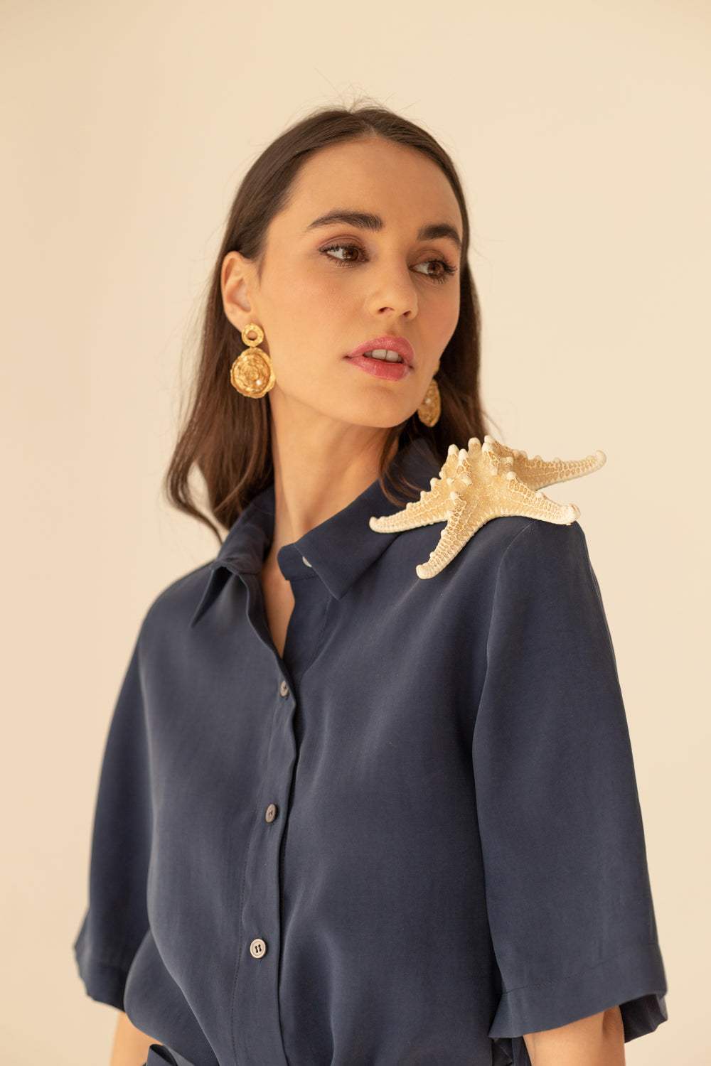 Soleil Cupro Dress - Navy Blue