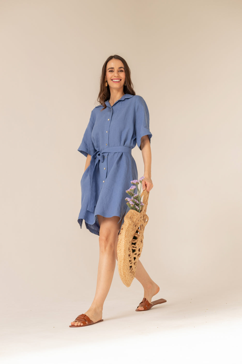 Soleil Linen Dress - Blue