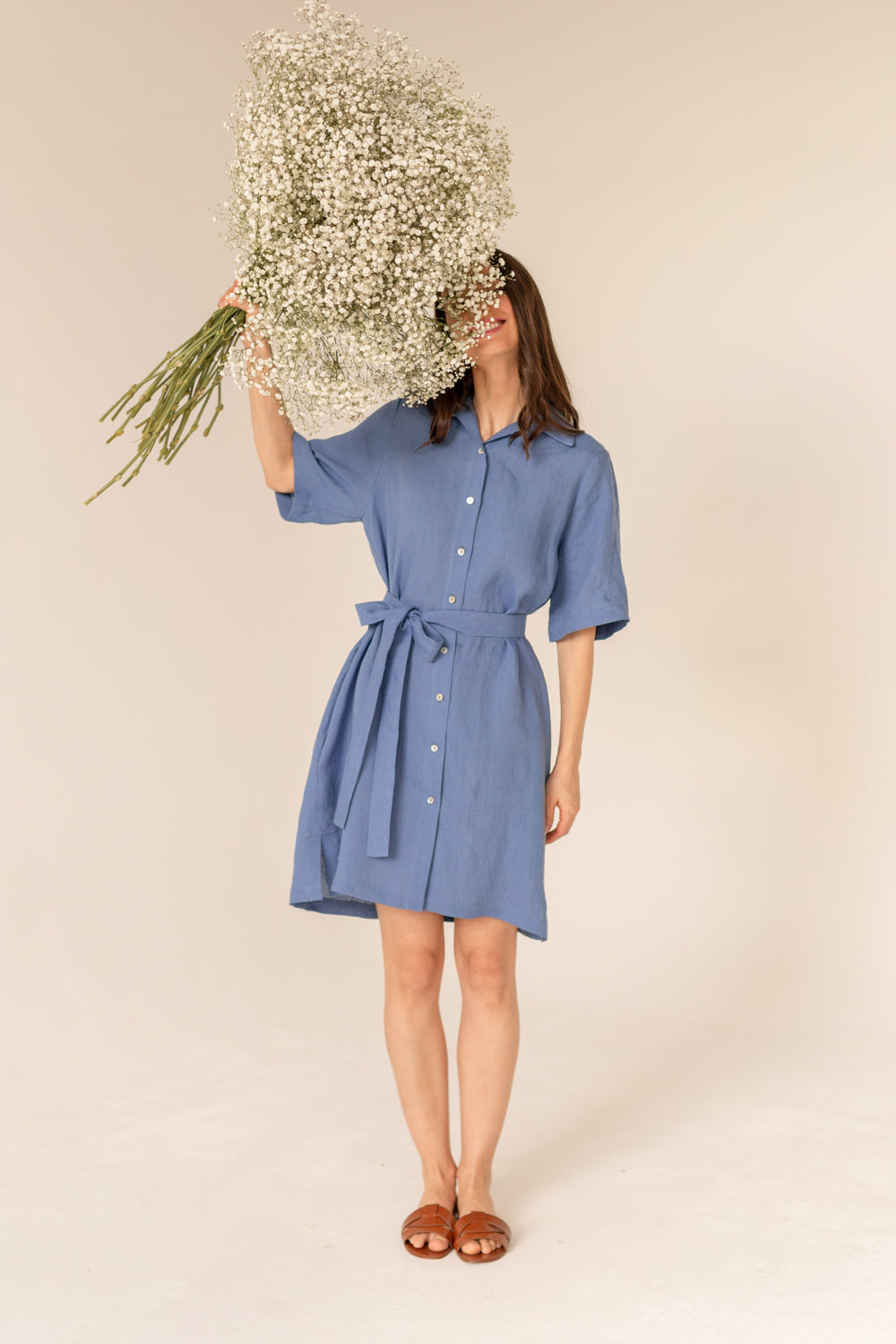 Soleil Linen Dress - Blue