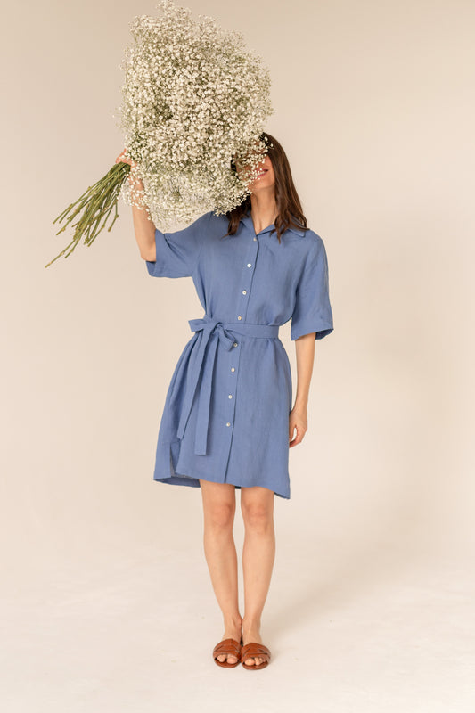Soleil Linen Dress - Blue