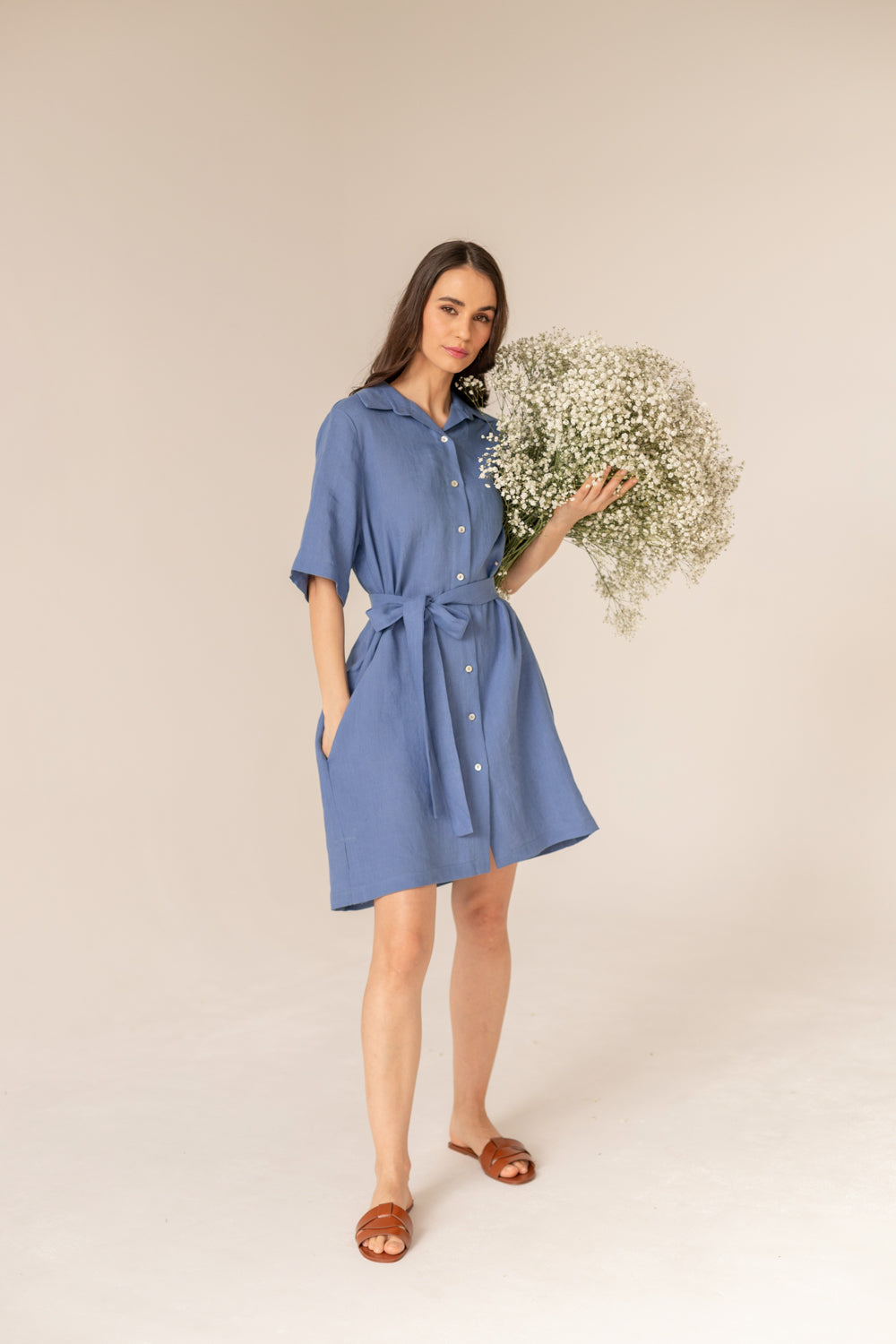 Soleil Linen Dress - Blue