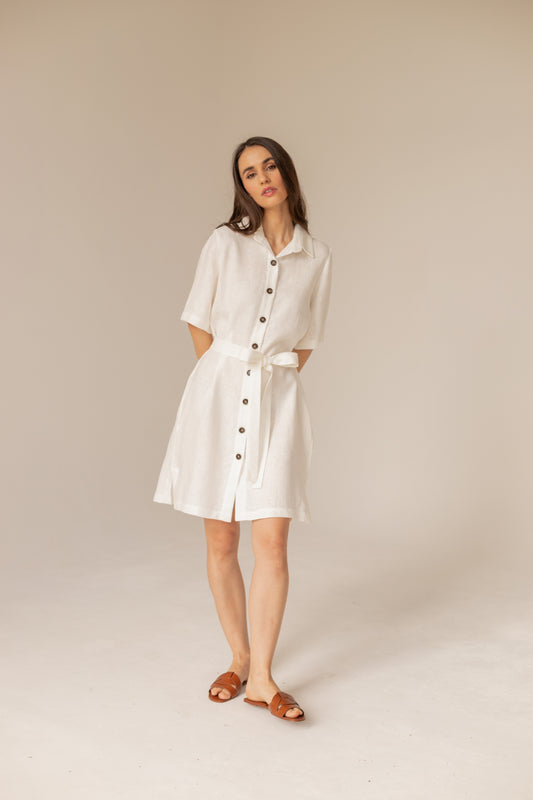 Soleil Linen Dress - Ecru