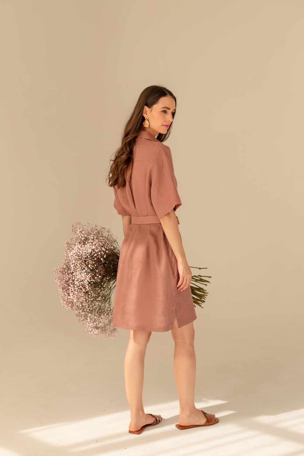 Soleil Linen Dress - Mocha Coffee