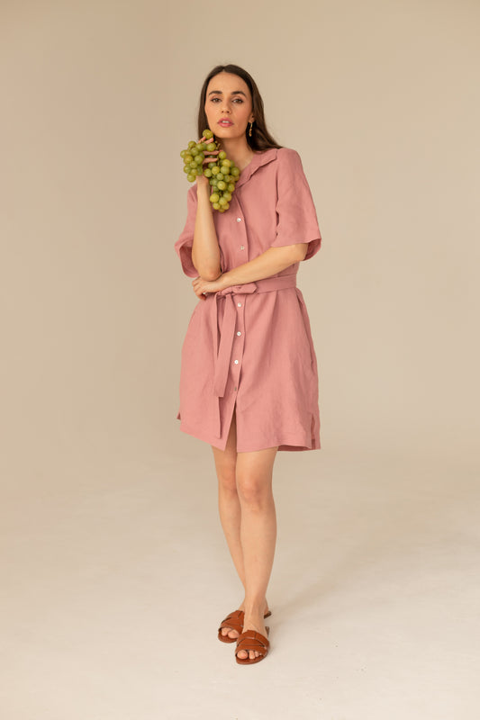 Soleil Linen Dress - Pink