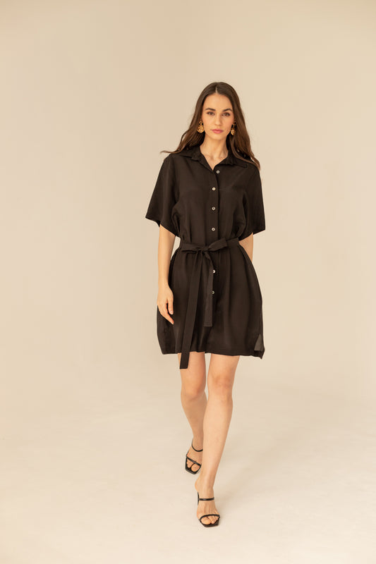 Soleil Silk Dress - Black