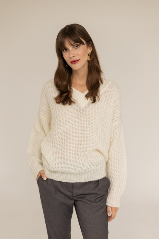 Victoria Merino Wool Sweater- Ecru