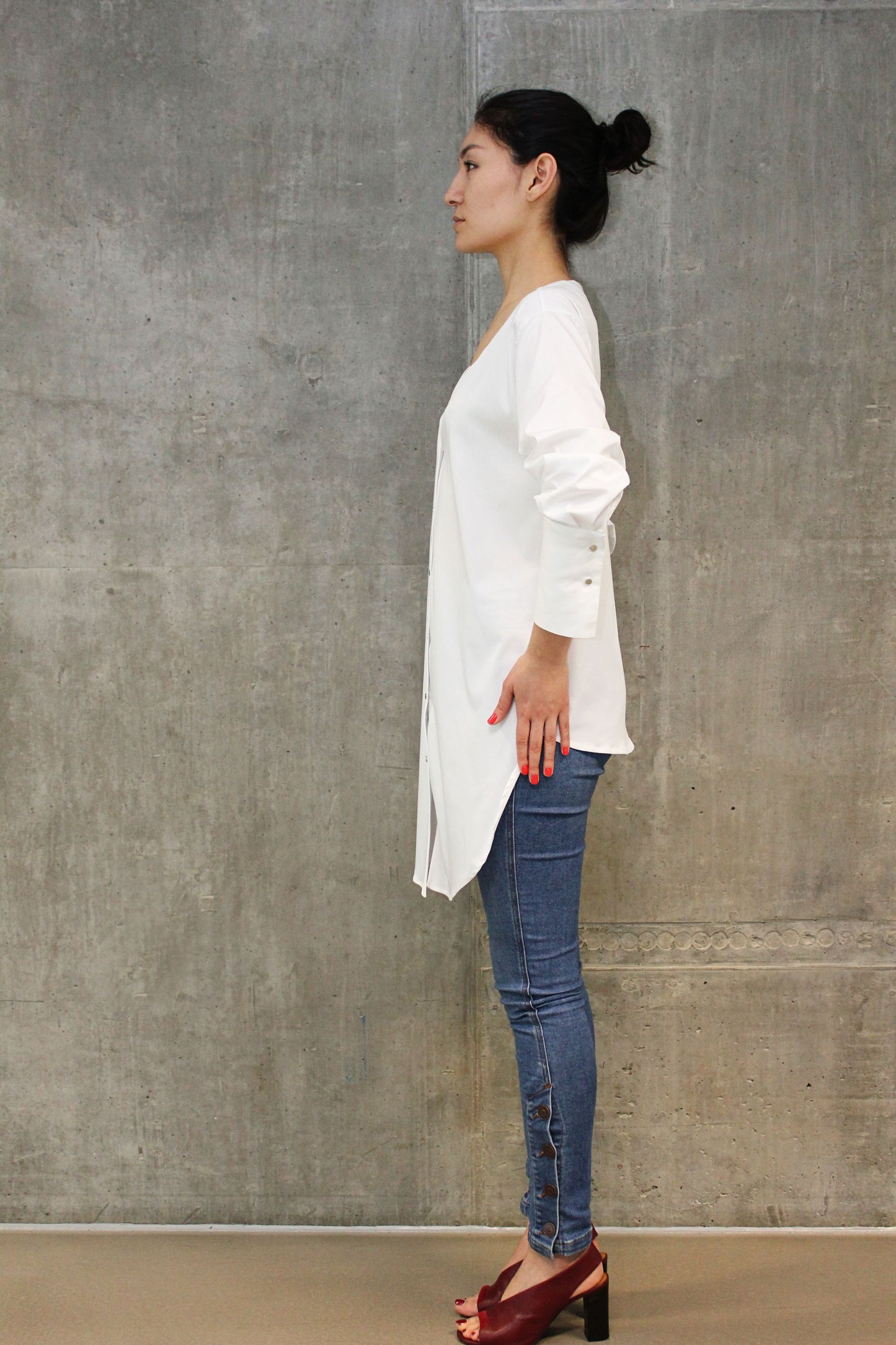 Asymmetric White Shirt With Oversized Right Sleeve