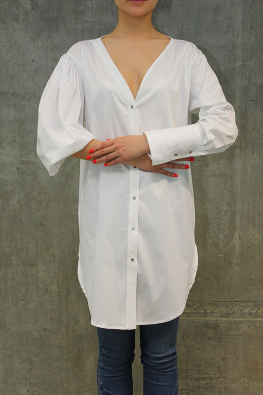 Asymmetric White Shirt With Oversized Right Sleeve