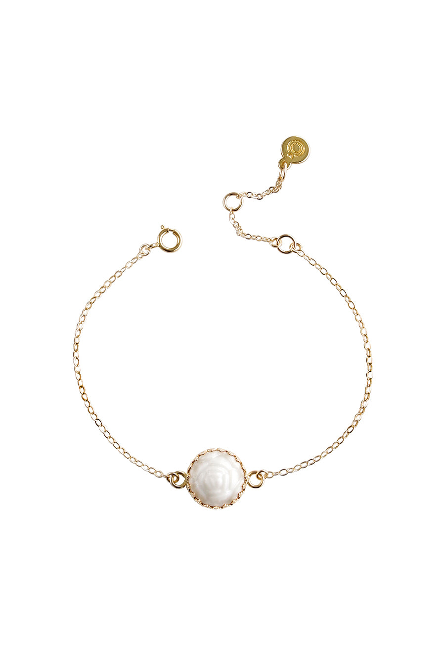 Mini Porcelain Rose Charm Gold-Filled Bracelet
