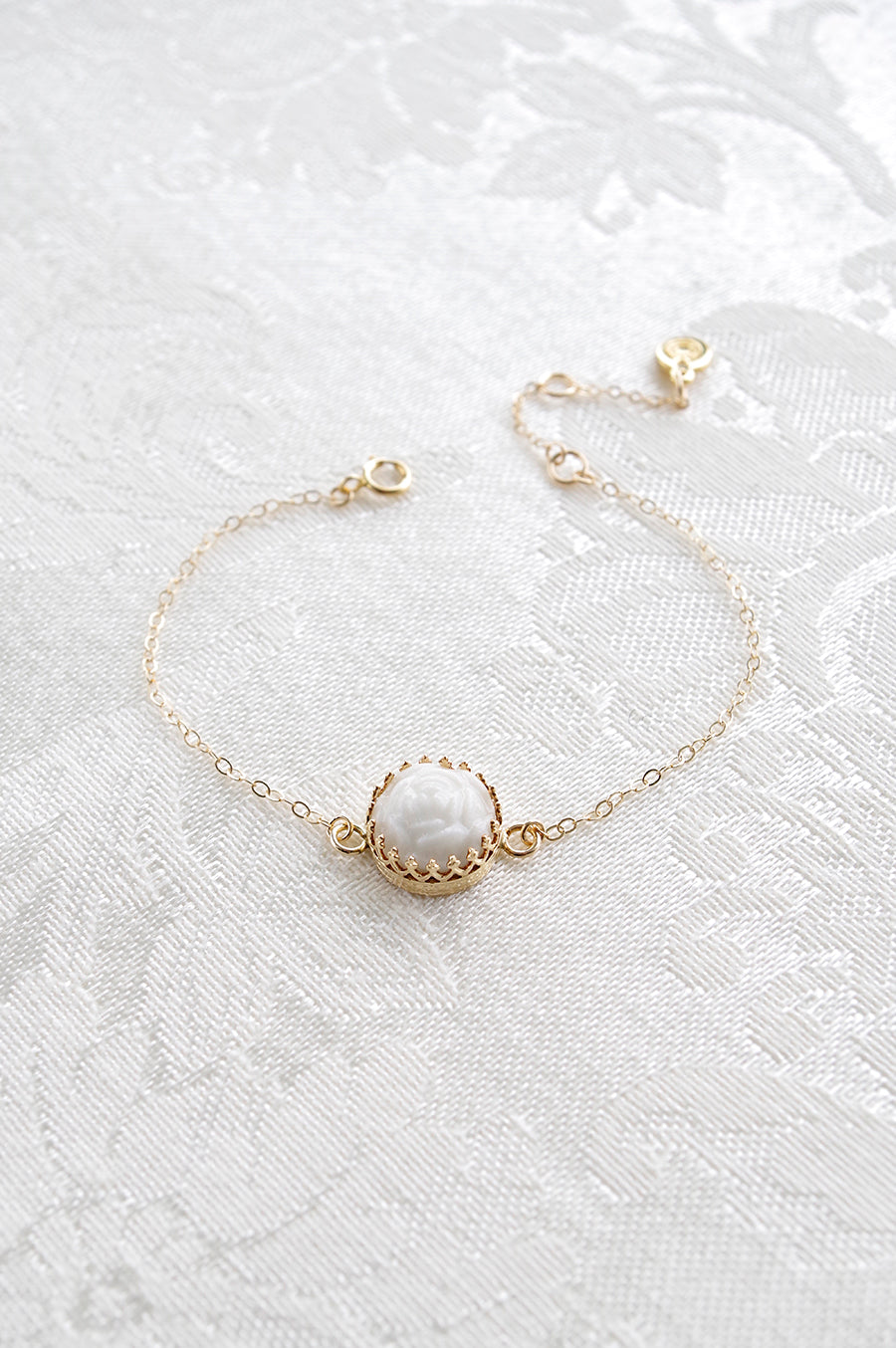 Mini Porcelain Rose Charm Gold-Filled Bracelet
